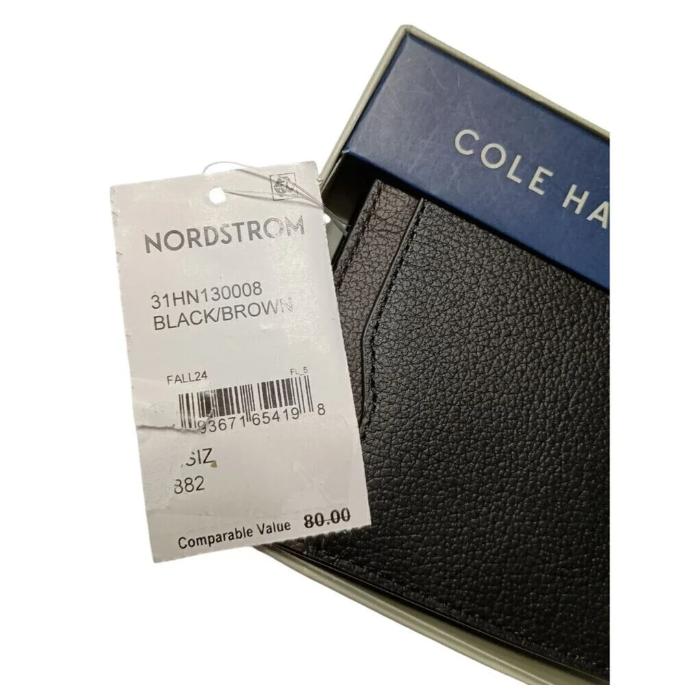 Cole Haan Leather Slim Billfold Wallet Brown Black Mens Classic Gift New in Box